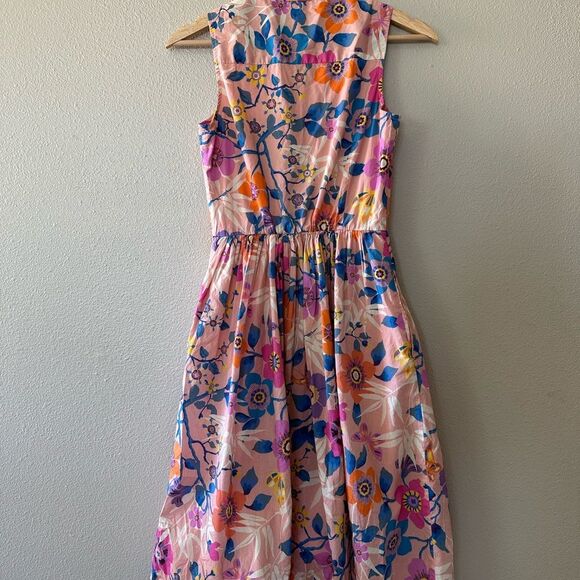 J Crew Liberty London Pavilion Pink Floral High Neck Button Up Midi Dress 00 - Picture 10 of 11